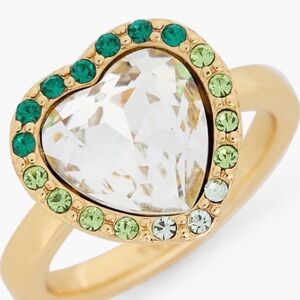 Kurt Geiger Gold Heart Ring with Clear Center and Green Accents NWT
